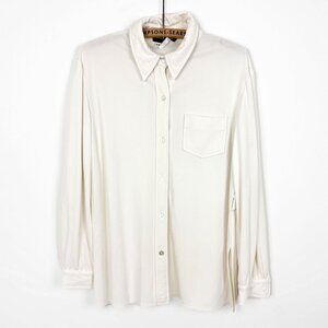 Franco Mirabelli Vintage Off White Button Up Blouse Medium Preppy